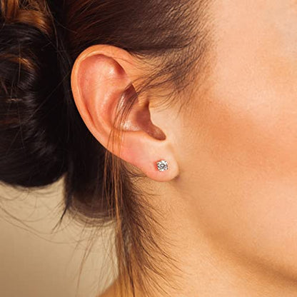 925 Sterling Silver 4 Prong Cubic Zirconia Stud Earrings for Women, Hypoallergenic, Sizes 2mm-6mm - color: Silver, size: 5mm