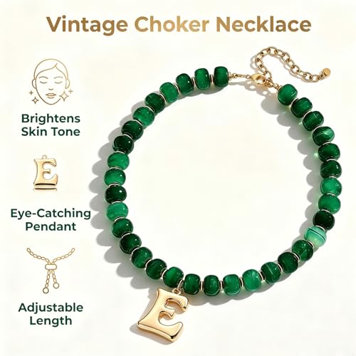 Initial Beaded Necklaces for Women,14K Gold Plated Bubble Letter Pendant Jewelry Gifts - color: acrylic neccklace-e