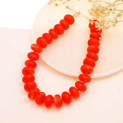 We We Chunky Colorful Beaded Necklace for Women Large Boho Statement Bead Chokers Necklaces Turquoise Blue Big Beads Jewelry Neck Summer Beach - color: orange