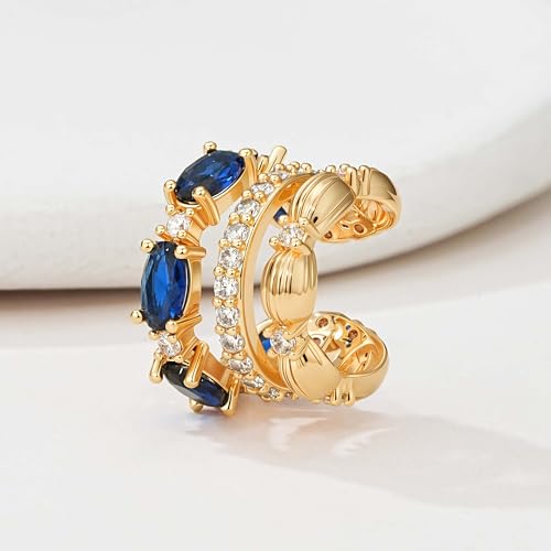 Ear Cuffs Non Piercing for Women 14K Gold Plated Ear Cuff Earrings Colorful Cubic Zirconia Paved Trendy Cartilage Earring Jewelry | Single - color: Blue