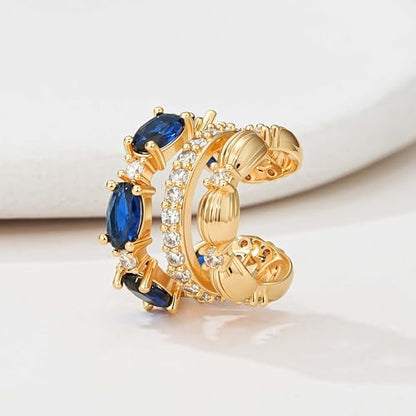 Ear Cuffs Non Piercing for Women 14K Gold Plated Ear Cuff Earrings Colorful Cubic Zirconia Paved Trendy Cartilage Earring Jewelry | Single - color: Blue