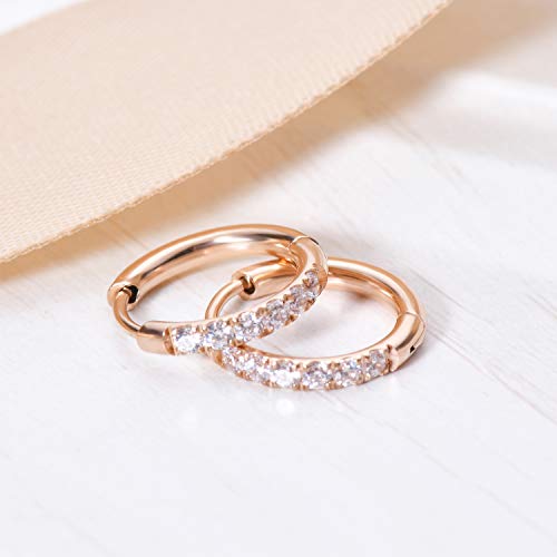 Hypoallergenic Unisex Surgical Steel Small Cubic Zirconia Huggie Hoop Earring, Color Gold - Silver - Rose Gold - Black - Rainbow, Size 6mm- 12mm Safe for Sensitive Ear - style: H01 : 12MM Rose Gold Hoops(2mm thickness)