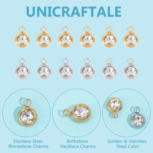 UNICRAFTALE Rhinestone Charm Stainless Steel Link Charms Crystal Charm Glass Connector Charms Diamond Connectors Birthstone Charms Metal Linking Charm for Jewelry Making