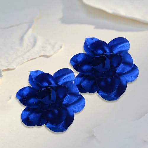 2Pack 6inch Extra Large Satin Brooches Lapel Pins Dainty Elegant Fabric Camellia Rose Flower Brooch Pin for Women Wedding Part Dance Clothes Accessories Jewelry - color: Royalblue