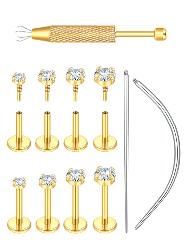 Oveta 16G 18G Flat Back Studs Earrings for Tragus Cartilage Piercing Jewelry, Surgical Steel Nose Rings Hoops 6/8/10mm, Silver/Gold - color: Gold, size: 18g*6/7/8mm bar