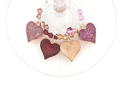 Pixie Heart Wine Glass Charms, 4 Piece Set – Heart-Shaped Stemware Drink Markers, Wedding Party Favors & Wine Lover Gift