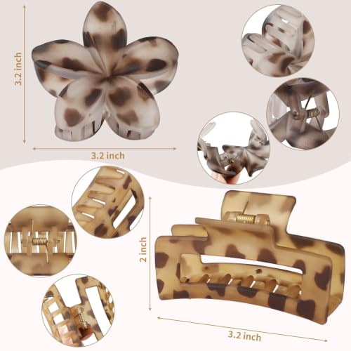 Flower Hair Clips for Women, Square Claw Clips for Girls 6 PCS - Deep Color - leopard - color: leopard