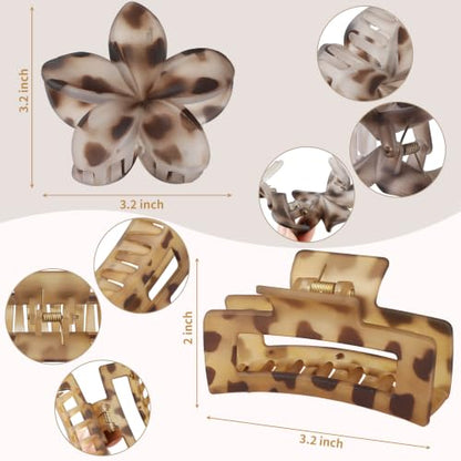 Flower Hair Clips for Women, Square Claw Clips for Girls 6 PCS - Deep Color - leopard - color: leopard