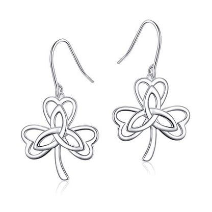 S925 Sterling Silver Celtic Knot Earrings for Women Irish Good Luck Drop Dangle Hook Earrings - style: Dangle Fish Hook - Celtic Clover