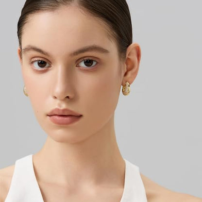 18K Gold Plated Huggie Hoop Earrings for Women, 925 Sterling Silver Post, Hypoallergenic Small Earrings - color: Dome Pavé Huggies