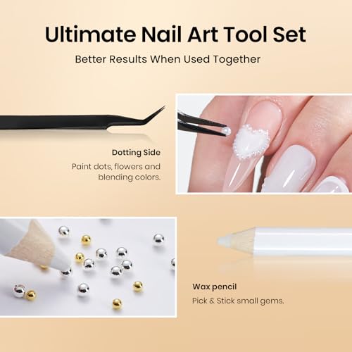 Beetles 3D Nail Charms Gold Silver Nail Beads and White Pearl with 15g | Rhinestone Glue Tweezers Pick-up Pencil for Nails Art Metallic Round Caviar Beads White Flatback Pearls Manicure Accessories - color: 3D Nail Charms-Pearls
