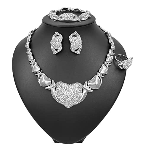 SYHOL Gold Jewelry Set 18K Gold Accessories for Women Jewelry Set Wedding Bridal Fashion Jewelry Sets Women Accessories Bracelets Earrings and Rings Sweetheart Gifts - color: Silver