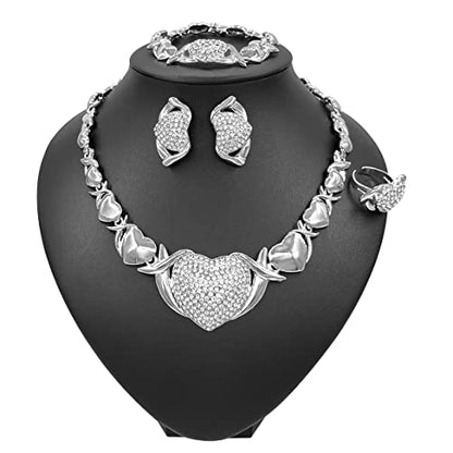 SYHOL Gold Jewelry Set 18K Gold Accessories for Women Jewelry Set Wedding Bridal Fashion Jewelry Sets Women Accessories Bracelets Earrings and Rings Sweetheart Gifts - color: Silver