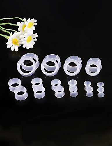 6G-25mm Thin & Thick Silicone Ear Gauges Stretching Kit Flexible Tunnels Plugs for Ear Expander Gauge Earlets Plug Set Gauges Kit - style: Clear-Mix Size-6G-20mm