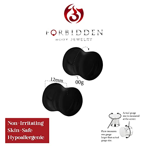 Forbidden Body Jewelry 8mm - 14mm Acrylic Ear Gauges, Solid Double Flared Saddle Plug Earrings Sold in Pairs - style: 10mm (00G) Black