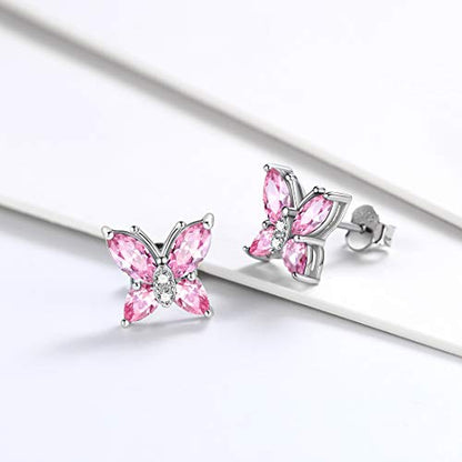 Butterfly Birthstone Stud Earrings - Women 925 Sterling Silver Butterflies Birthstone Stud Earrings Birthday Gift for Women - color: J.October
