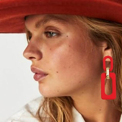 Geometric Square Earrings for Women Lightweight Colorful Color Block Acrylic Chunky Geometric Rectangle Oval Link Chain Statement Earring - style: Red Rectangle