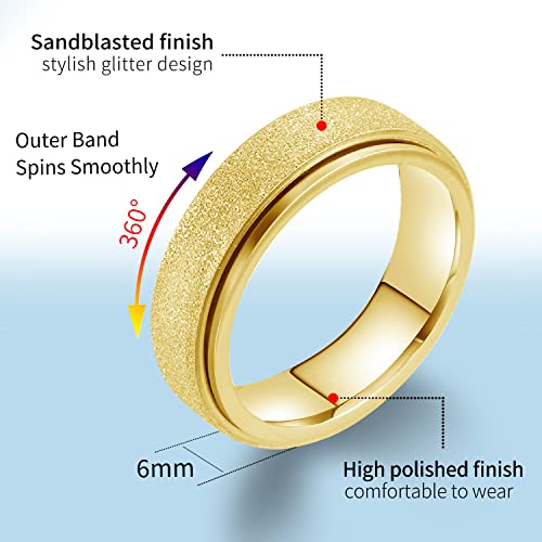 LAOYOU Spinner Anxiety Relief Fidget Ring for Women | 6MM Titanium Stainless Steel Glitter Stress Relieve Calming Rings Non Tarnish Hypoallergenic - color: 1pc Gold Color