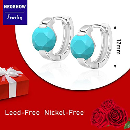 Tiny Huggie hoop Earrings for Women | 14k Gold Plated, Mini Round Cubic Zirconia, Small Simulated Diamond Huggies, Hypoallergenic Jewelry Gifts - color: White Gold-Turquoise