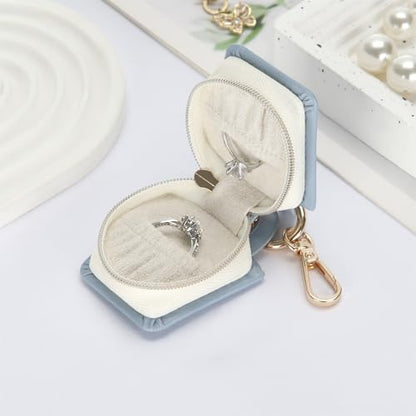 KUKUVR Travel Jewelry Ring Holder Box with Keychain (Blue) | Small Ring Earring Stud Necklace Storage Case, for Gym Sports - color: Blue