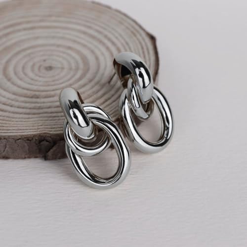 Jean Beau Chunky Gold Stud Earrings for Women Trendy Gold Plated Dangle Drop Prom Birthday Fashion Office Jewelry Gift - color: Silver Knot