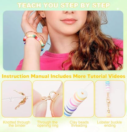 Dowsabel Clay Beads Bracelet Making Kit for Beginner, 5000 Pcs Preppy Polymer Clay Beads with Charms Kit for Jewelry Making, DIY Arts and Crafts Birthday Gifts Toys for Kids Age 6-13 - style: Classic