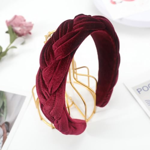 DRESHOW Velvet Braided Headband Women Hair Hoop Elastic Hair Bands Fashion Headbands for Women - color: 1 Pc Velvet Hair Hoop: Burgundy