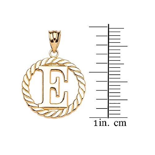 Polished 10k Yellow Gold Personalized Initial "A-Z" Roped Circle Charm Pendant - style: E