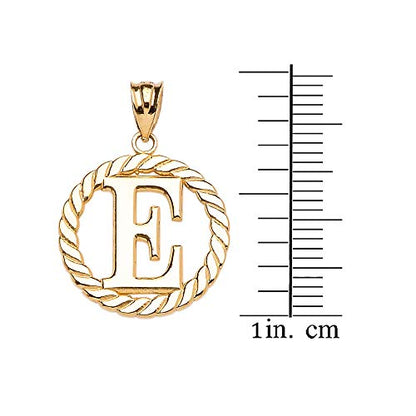 Polished 10k Yellow Gold Personalized Initial "A-Z" Roped Circle Charm Pendant - style: E