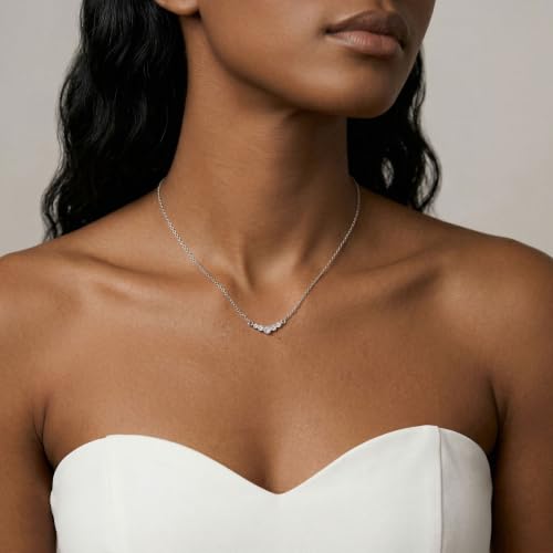 Gold Silver Pendant Necklace for Women, Dainty CZ Jewelry Gift | 14K Gold Silver Plated, Cubic Zirconia Pearl Charm, Trendy Layered Necklace, Adjustable Chain, Waterproof, Hypoallergenic - color: Silver-Round CZ