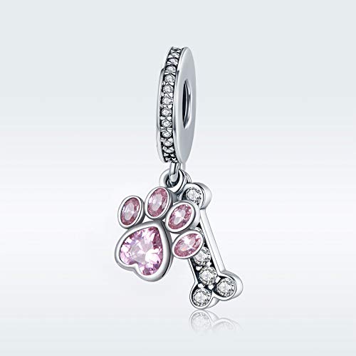 Dog Paw Charm for Charms Bracelet Pink Crystals Paved Dangle Charms Birthday Jewelry Gifts for women - style: dog charm