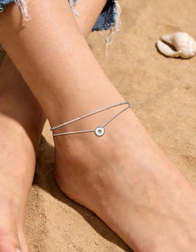 ChainsHouse Initial Ankle Bracelets for Women Waterproof, 14K Gold Plated Layered Initial Anklets Non Tarnish, Adjustable Stainless Steel Women's Ankle Summer Beach Foot Jewelry - color: Stainless Steel, size: Initial O