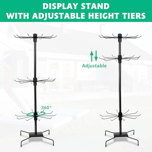 Lemecima 1Pc Rotating Display Stand Jewelry Display Rack with Hooks Metal Earrings Display Stands for Selling Necklace (Black, 3 Tires)