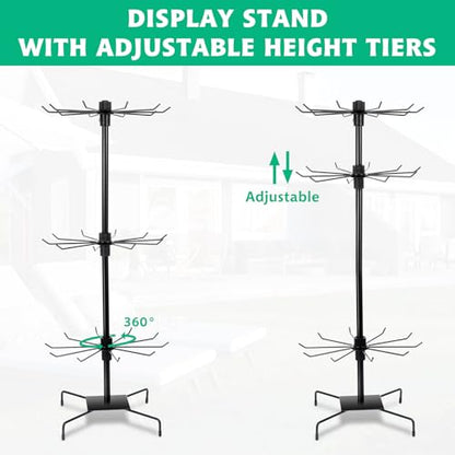 Lemecima 1Pc Rotating Display Stand Jewelry Display Rack with Hooks Metal Earrings Display Stands for Selling Necklace (Black, 3 Tires)