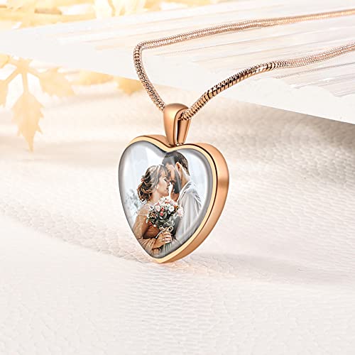Farfume Personalized Photo Necklace for Women/Men, Memorial Jewelry Gifts | Holds 2 Pictures Pendant, Custom Engraved Text, Beautiful Locket for Girls, Durable Stainless Steel, Mothers Day Gifts - color: Heart Rose Gold