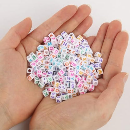 Acrylic Letter Beads Alphabet Colorful Letter White Cube Beads for Friendship Bracelets and Gifts Souvenir Jewelry Making(6 * 6mm Cube, 900pcs) - color: Colorful White(Cube)