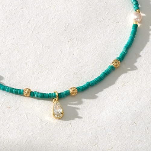 KissYan Beaded Choker Necklace for Women, Colorful Natural Gemstones Pearl Choker 14K Gold Plated Pendant Healing Crystal Necklace Handmade Stone Jewelry Gift | 14K Gold Plated Pendant Necklaces, Natural Gemstones Pearl Choker, Healing Crystal Chain, Hand