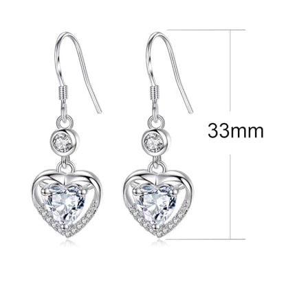 925 Sterling Silver Dangle Earrings with Charms Heart, Water drop, Moon, Star Long Drop Earring for Women Jewelry Gifts Hypoallergenic - color: heart zircon-white