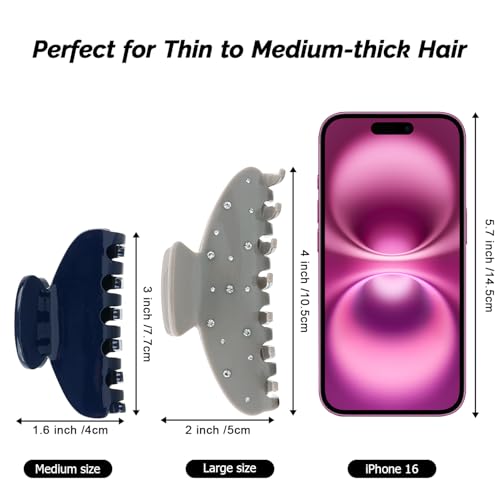 MAORULU Medium Cute Acetate Hair Claw Clips for Women Girls, 3 Inch Navy Claw Clips for Thin & Medium Thick Hair, Durable French Banana Clip with Gift Box (Navy Blue) - color: Navy Blue