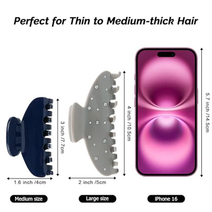 MAORULU Medium Cute Acetate Hair Claw Clips for Women Girls, 3 Inch Navy Claw Clips for Thin & Medium Thick Hair, Durable French Banana Clip with Gift Box (Navy Blue) - color: Navy Blue