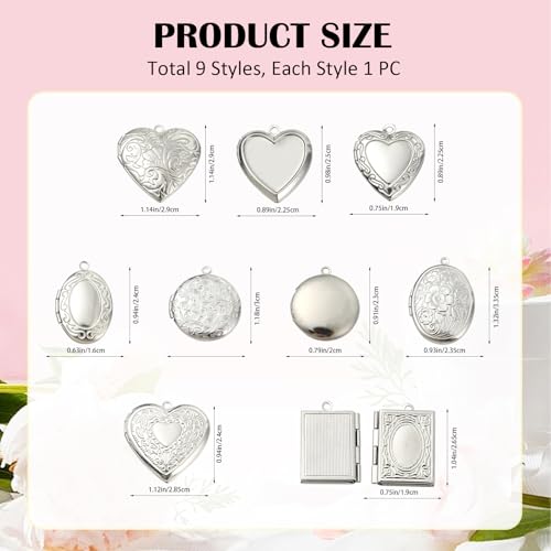 5-6Pcs Heart Locket Charms for Jewelry Making Stainless Steel Photo Charms for Necklaces Bracelets Earring Keychains DIY Supplies - color: Mixed Silver