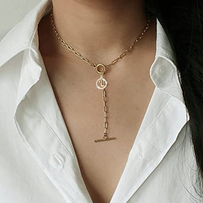 DoreenBeads 18K Gold Sun Moon Star Compass Pendant Necklace | Chunky Toggle Paperclip Chain Necklace with Heart Daisy Bee Charms for Women Girls 20 Inches - color: Crescent Moon & Star