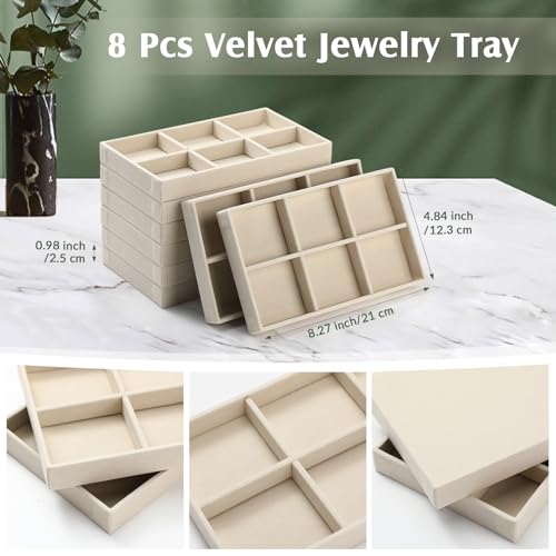 Highergo 8 Pcs Velvet Jewelry Trays Stackable Drawers Organizer Ring Earring Bracelet Necklace Storage Trays, 8.3x4.7x1''(6 Grids) - style: 6 Grids