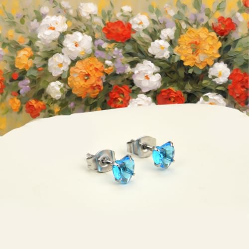 12 Pairs Surgical Stainless Steel Stud Earring Round Heart Star Square Cubic Zirconia Birthstone Stud Earrings Set for Women - color: Silver heart 5mm