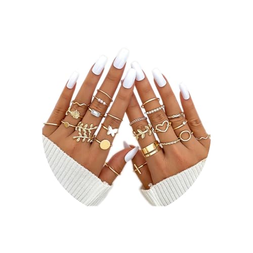 FUTIMELY Boho Retro Stackable Rings Sets for Women Knuckle Joint Finger Knuckle Nail Ring Sets Moon Stars Stack Preppy Statement Rings Cute Trendy Stuff Jewelry - style: F-6