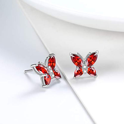 Butterfly Birthstone Stud Earrings - Women 925 Sterling Silver Butterflies Birthstone Stud Earrings Birthday Gift for Women - color: A.January