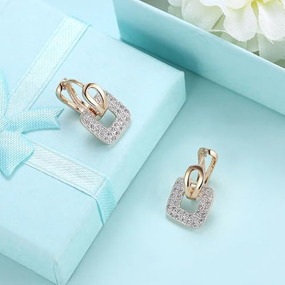 14K Rose Gold Plated Three Row Cubic Zirconia Small Huggie Hoop Earrings Fashion Jewelry for Men Women - color: white-1