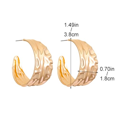 Hoop Earrings for Women Wide Hoop Earrings Large Big Flat Huggie Hoops Earrings Trendy Chunky Hoops Earrings Statement Earrings Jewelry for Women - color: Gold1