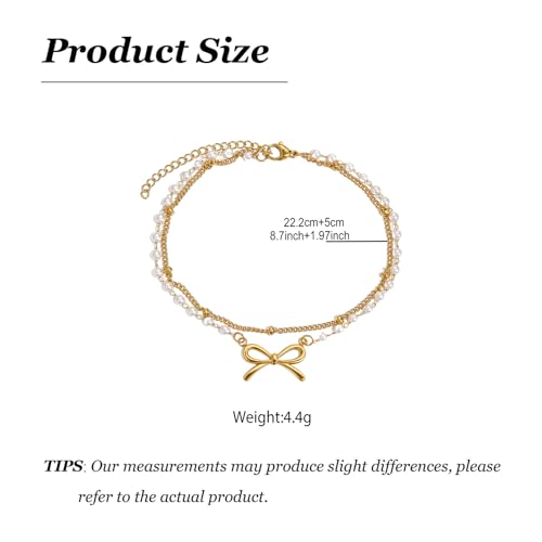 Frodete Bow Anklet for Women Layered Faux Pearl Ankle Bracelet Adjustable Summer Beach Foot Jewelry Gift Accessory