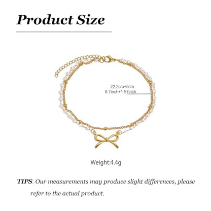 Frodete Bow Anklet for Women Layered Faux Pearl Ankle Bracelet Adjustable Summer Beach Foot Jewelry Gift Accessory
